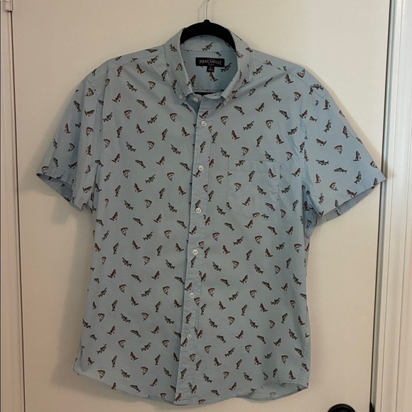 J Crew Mercantile Flex Shirt Bass Fish Printed Button Front Short Sleeve Shirt L - Picture 1 of 4
